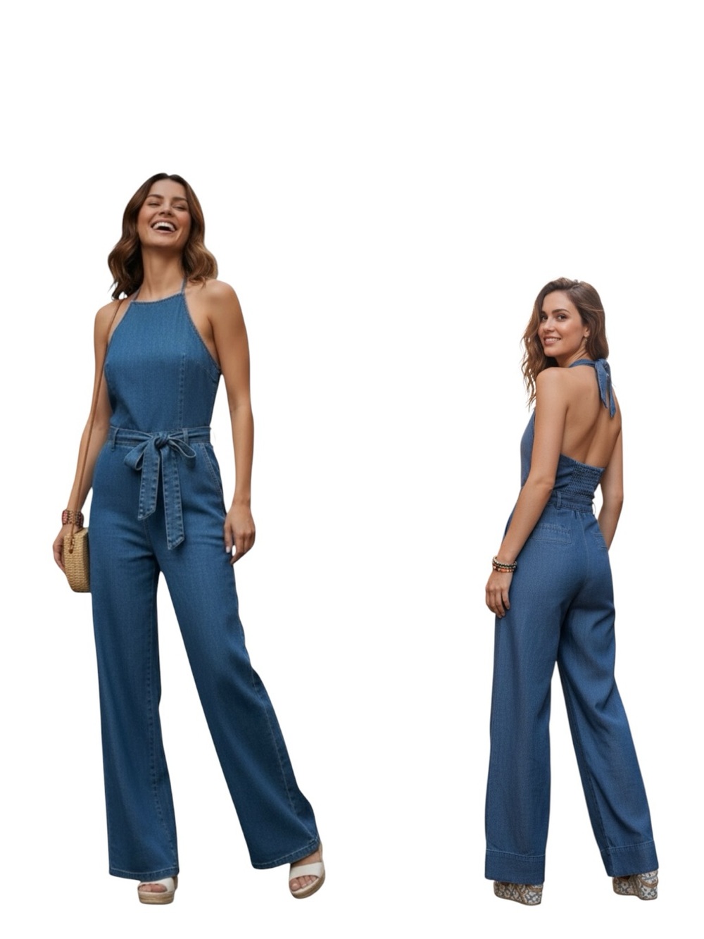 Anthropologie Elevenses Linen Blend Wide Leg Halter Jumpsuit – Size 10